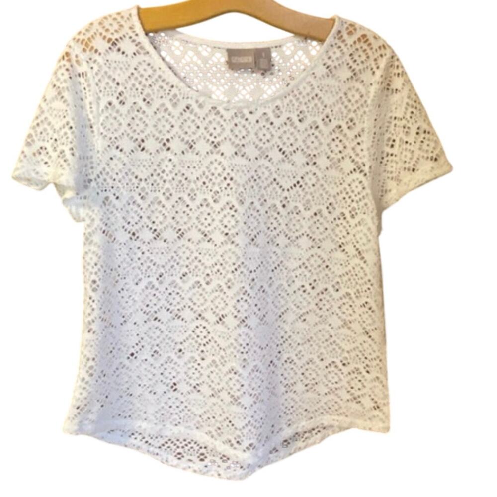 Chicos White Lace eyelet blouse Top size medium size 1 coastal grandma boho